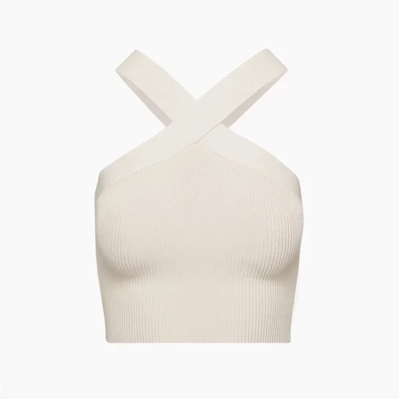Aritzia Babaton Sculpt Knit Criss Cross Cropped Tank in Matte Pearl - Picture 4 of 6